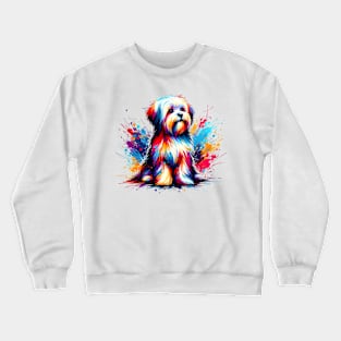 Vibrant Lowchen in Colorful Splash Art Style Crewneck Sweatshirt